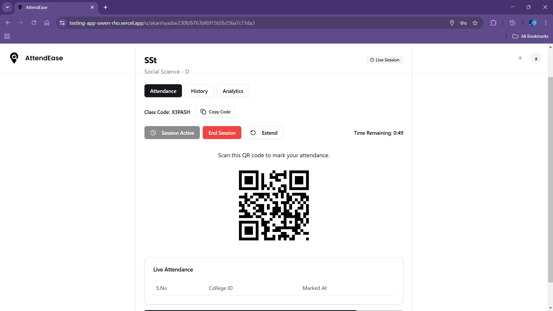 AttendEase - Virtual Attendance System